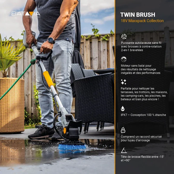 18V Twin Brush - Cordless Brushless Power Scrubber - Incl. 2.0Ah Battery & Charger - Image 7
