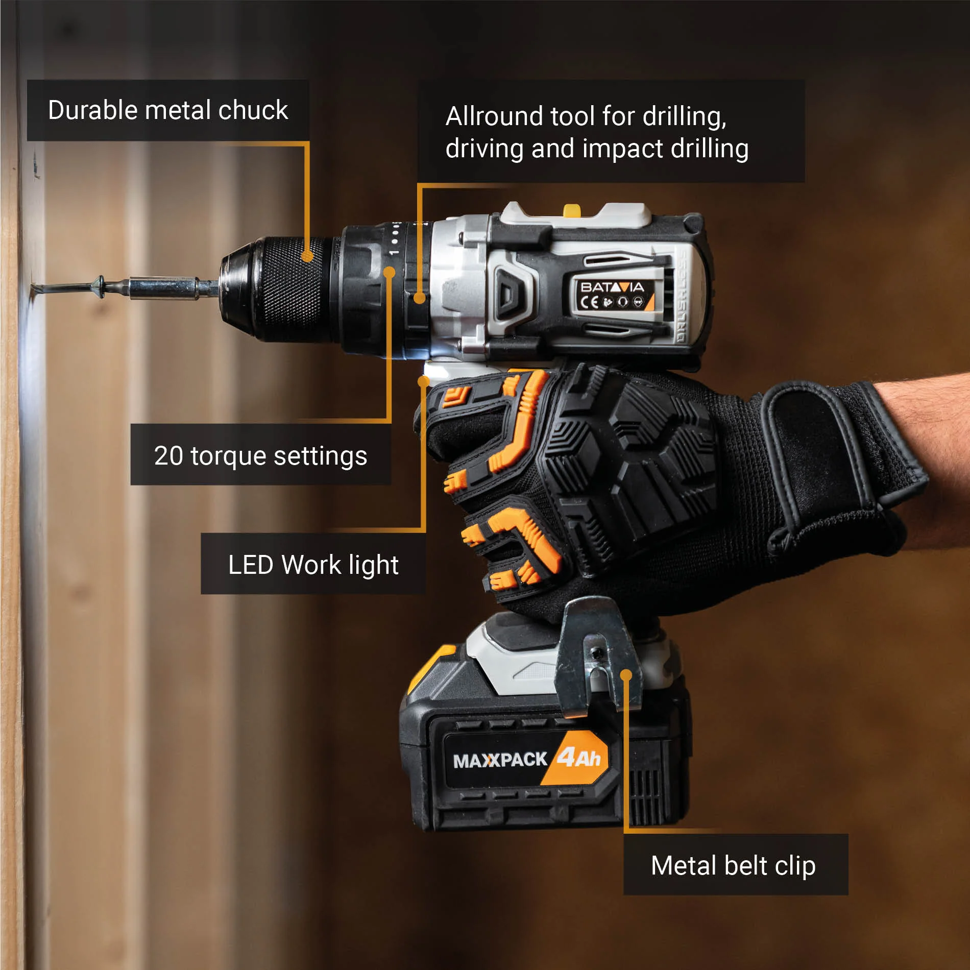 18V Cordless Combi Drill 50Nm - Incl. 2.0Ah Battery and Charger - Image 5