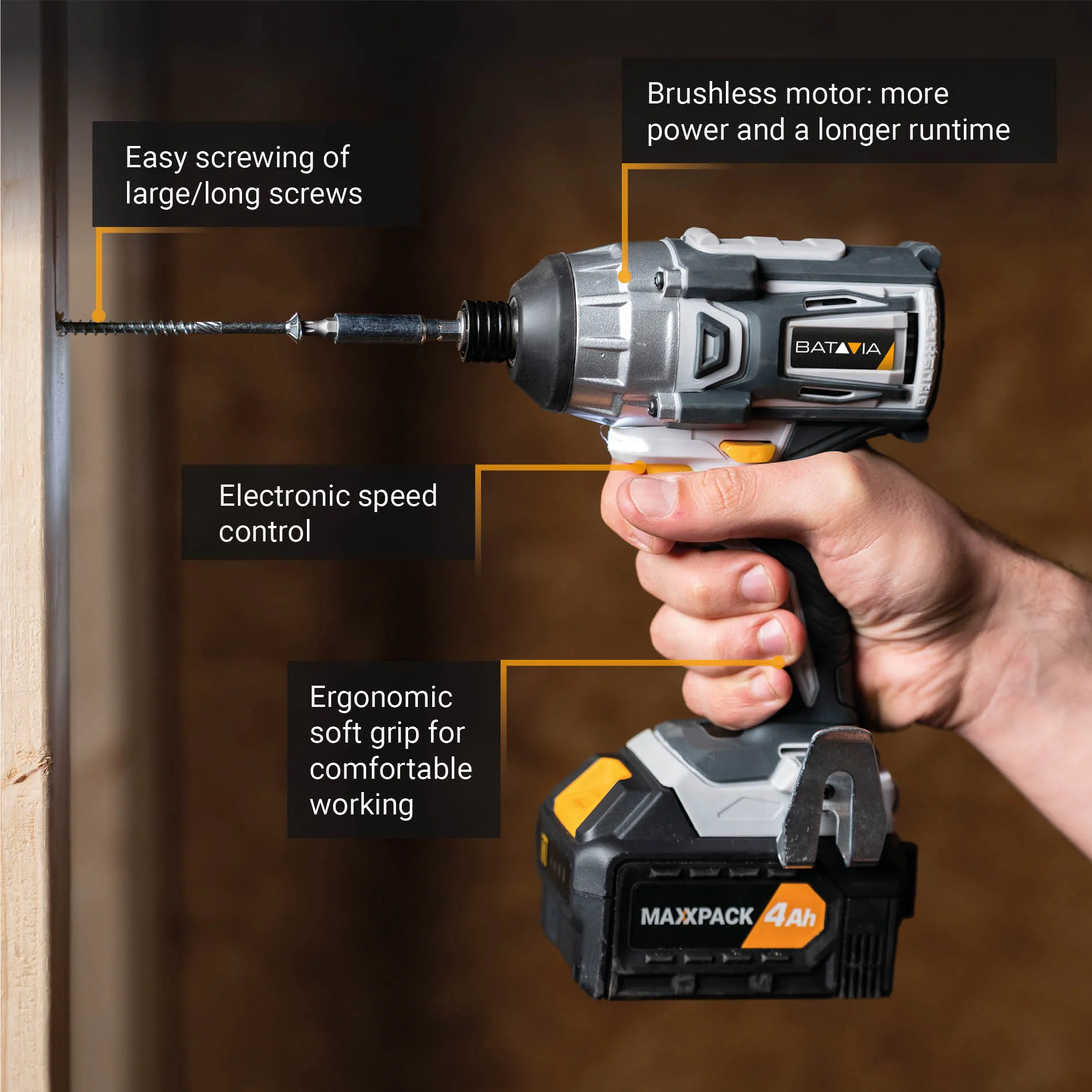 18V Cordless Brushless Impact Driver 180Nm - Image 4