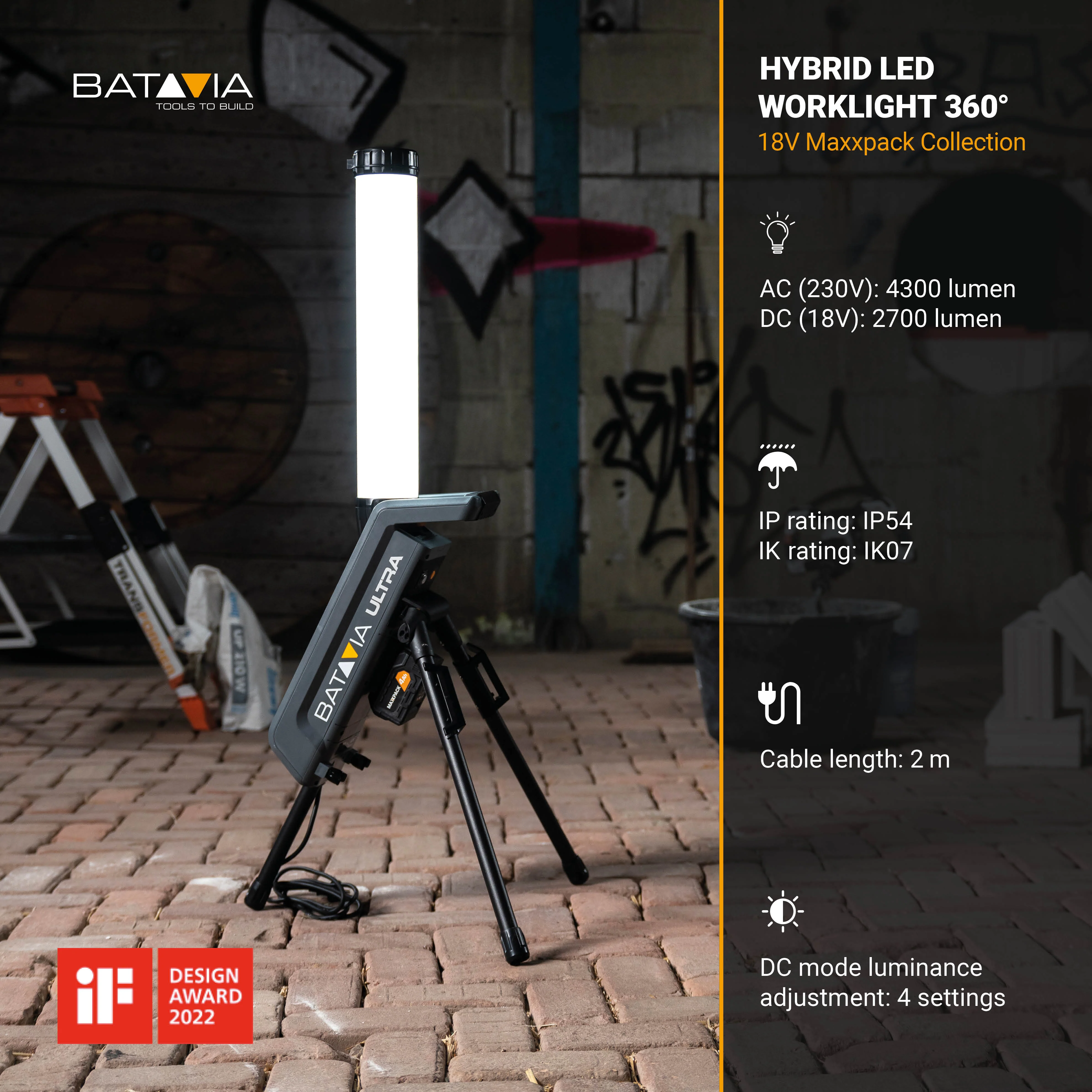 18V Hybrid LED Work Light 360° - Incl. 2.0Ah Battery and Charger - Image 7